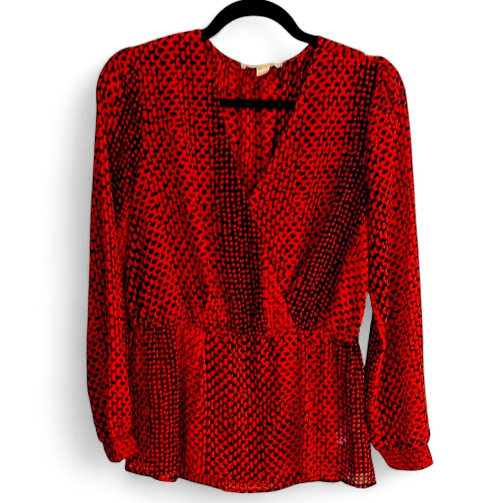 Size M, Michael Kors Orange /brown Blouse - Picture 2 of 7